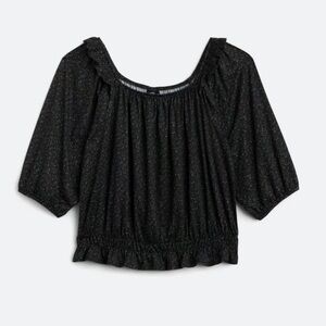 Bobeau‎ Jasper Soft Knit Ruffle Knit Top Size 1X Dark Gray Abstract Print